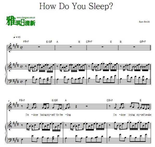 Sam Smith - How Do You Sleep 伴奏钢琴谱