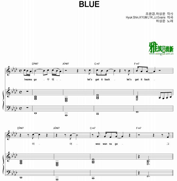 河成云 blue歌谱 钢琴伴奏谱