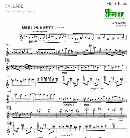 马丁叙事曲 长笛谱 frank martin - flute ballade