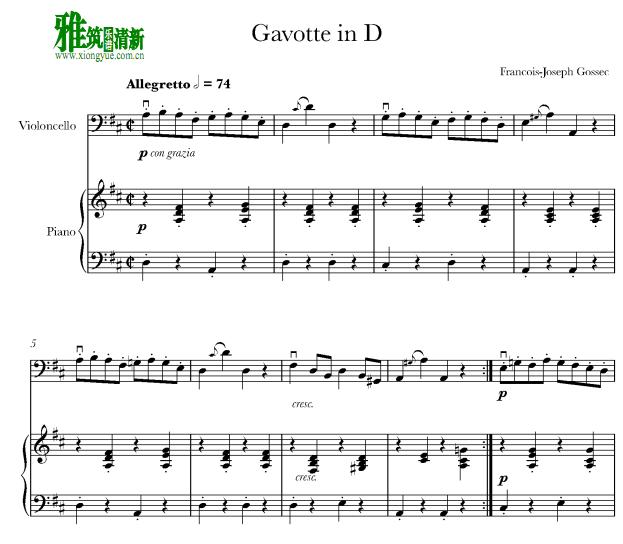 Gavotte in D 大提琴钢琴伴奏谱