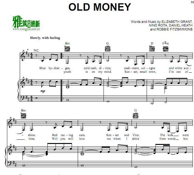 Lana Del Rey - Old Money钢琴谱 乐谱