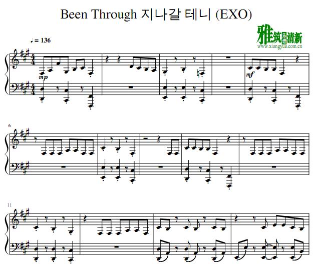 exo - been through钢琴谱
