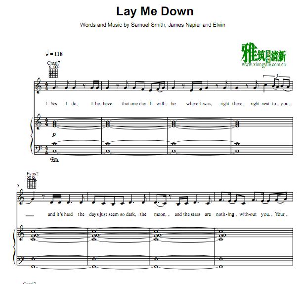 Sam Smith - Lay Me Down C调钢琴伴奏谱