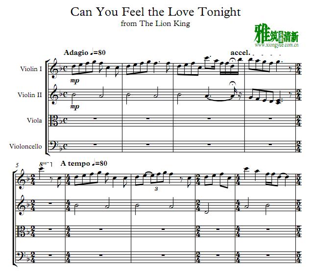 Can You Feel The Love Tonight 弦乐四重奏谱 2
