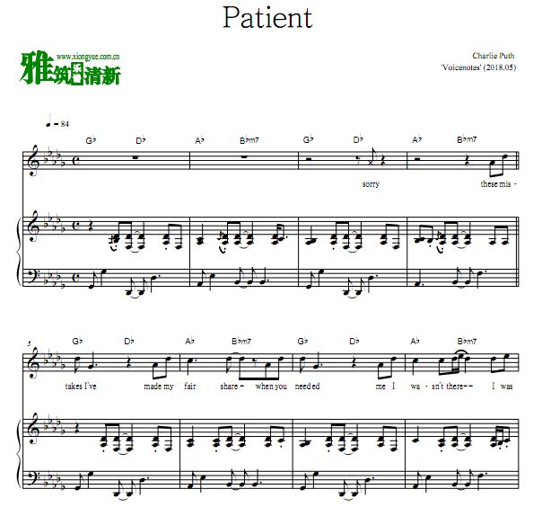 Charlie Puth - Patient钢琴谱