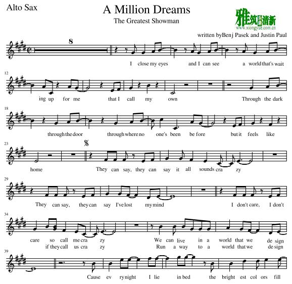 A Million Dreams中音萨克斯谱