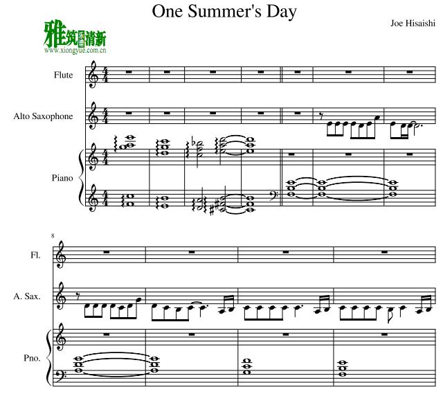 千与千寻One Summer's Day长笛萨克斯钢琴重奏谱
