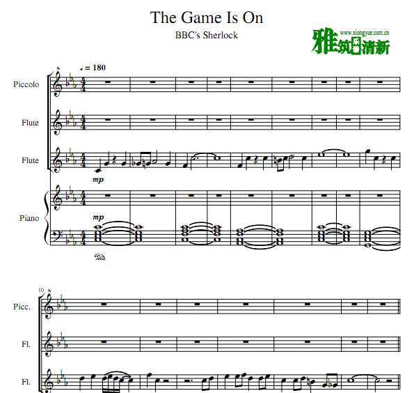 神探夏洛克 The Game Is On 管乐钢琴四重奏谱