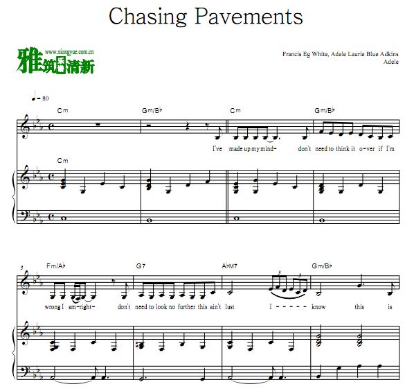 Adele - Chasing Pavements 弹唱钢琴谱