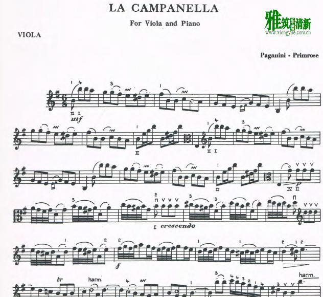 帕格尼尼钟中提琴谱 La Campanella中提琴谱