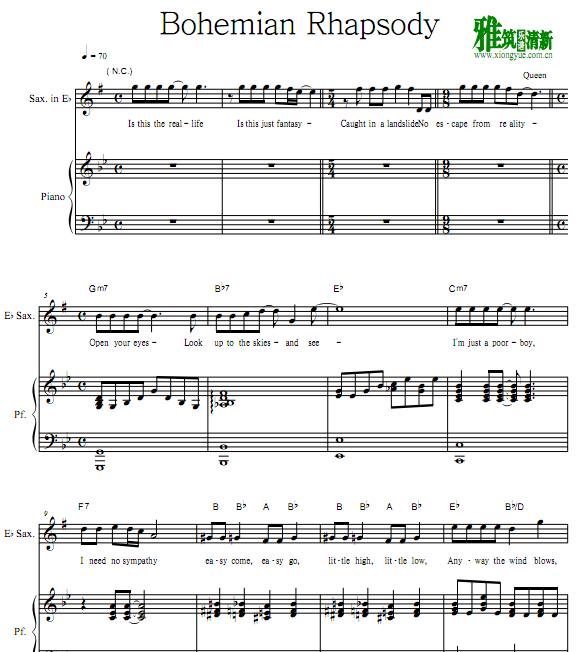 Queen-Bohemian Rhapsody 波西米亚狂想曲 萨克斯钢琴谱