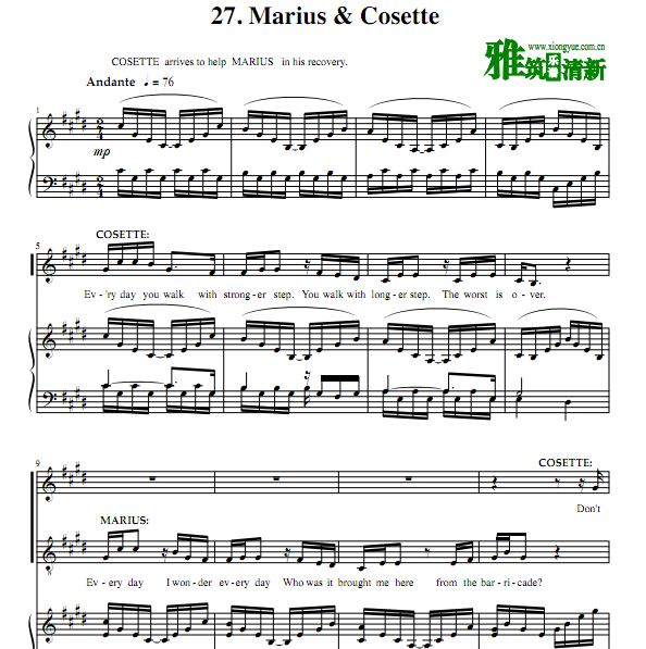 悲惨世界2010原版声乐谱 Marius & Cosette钢琴伴奏谱 声乐谱