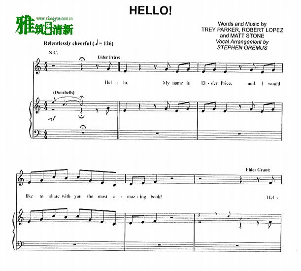 音乐剧摩门经 the book of mormon hello钢琴伴奏声乐谱