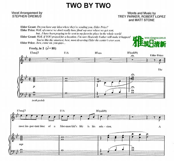 音乐剧The Book of Mormon - two by two钢琴伴奏声乐谱