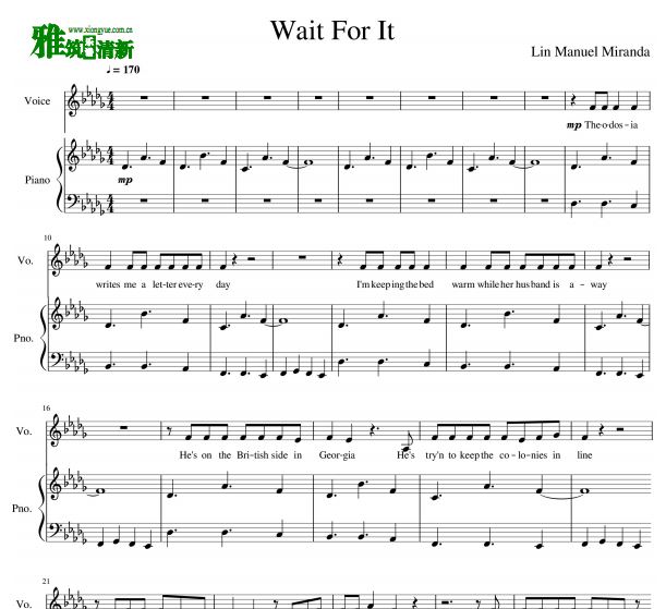 Wait for it弹唱伴奏钢琴谱
