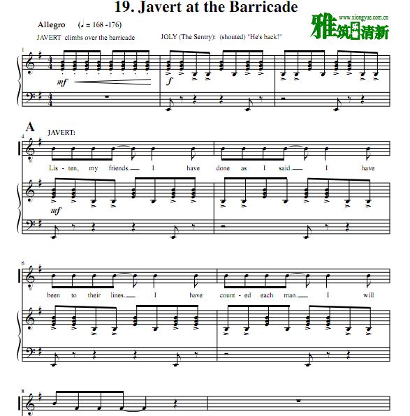 悲惨世界2010版 Javert at the Barricade钢琴伴奏谱 声乐谱