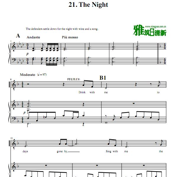 悲惨世界2010版声乐钢琴伴奏谱 The Night钢伴声乐谱
