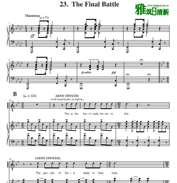 2010英国巡演版悲惨世界原版声乐谱 The Final Battle声乐钢伴谱