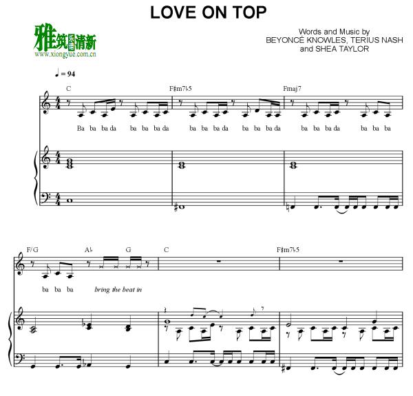 Beyoncé 碧昂丝- Love On Top 钢琴伴奏谱