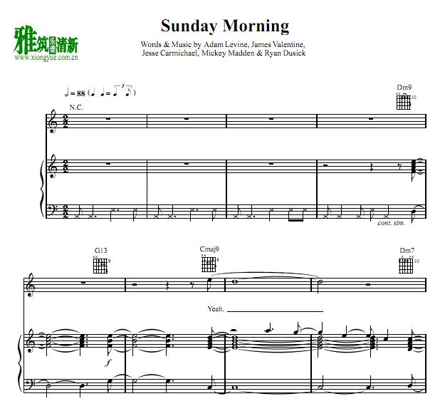 Maroon 5 - Sunday Morning钢琴伴奏谱