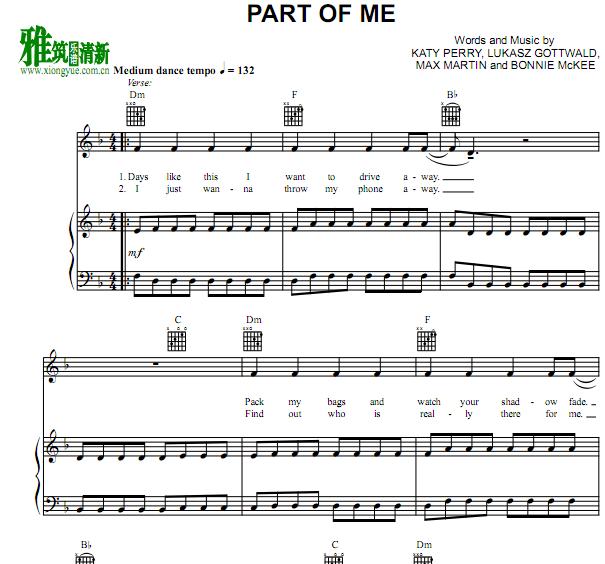 Katy Perry - Part Of Me钢琴伴奏谱