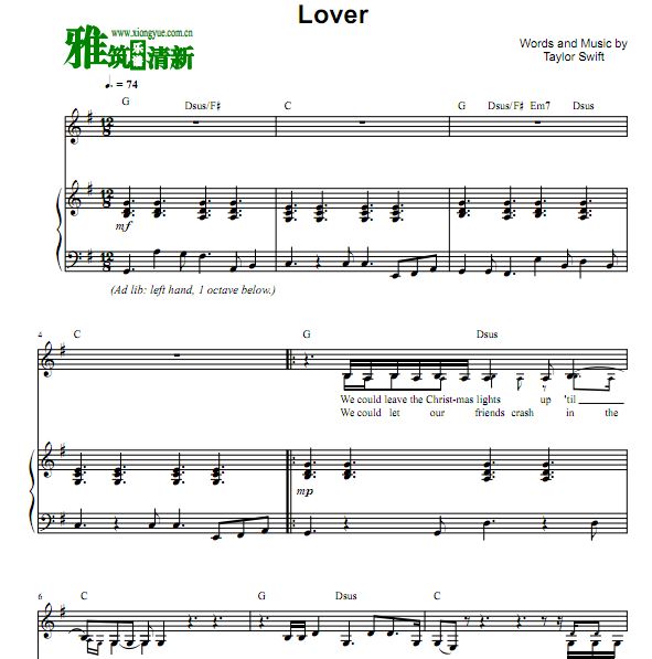 Taylor Swift - Lover弹唱钢琴谱 歌谱
