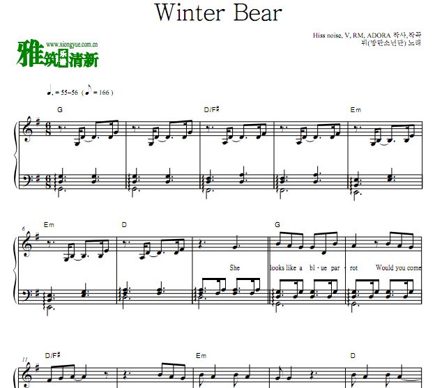 BTS 金泰亨V - Winter Bear钢琴谱