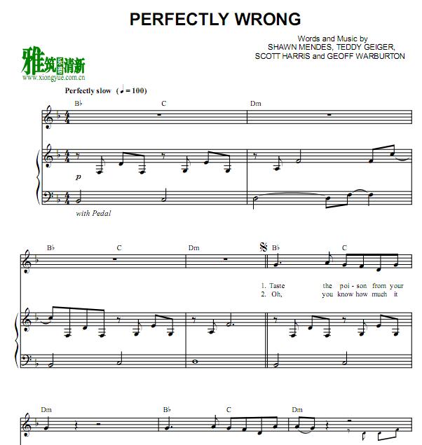 Shawn Mendes - Perfectly Wrong歌谱 正谱
