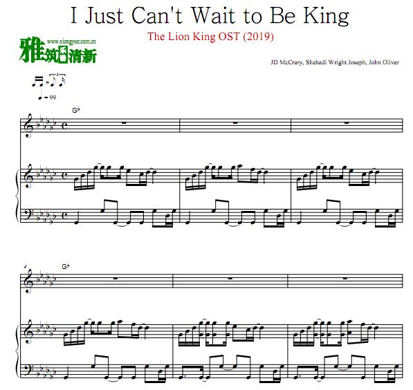 2019狮子王插曲 I Just Can't Wait to Be King弹唱钢琴谱 歌谱
