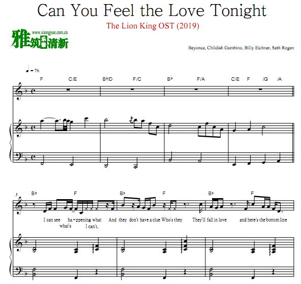 2019版狮子王 Can You Feel the Love Tonightd原版弹唱钢琴谱