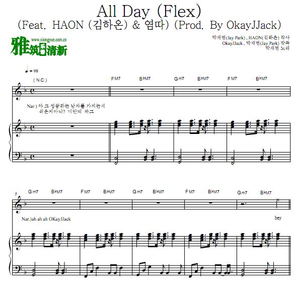 朴宰范Jay Park - All Day 钢琴谱