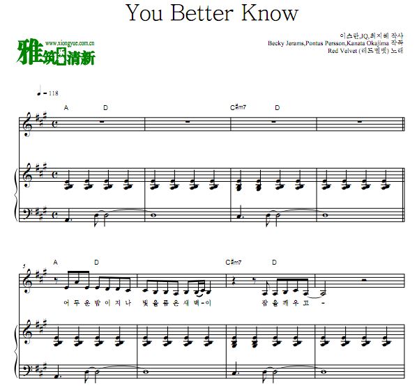 Red Velvet - You Better Know钢琴弹唱谱
