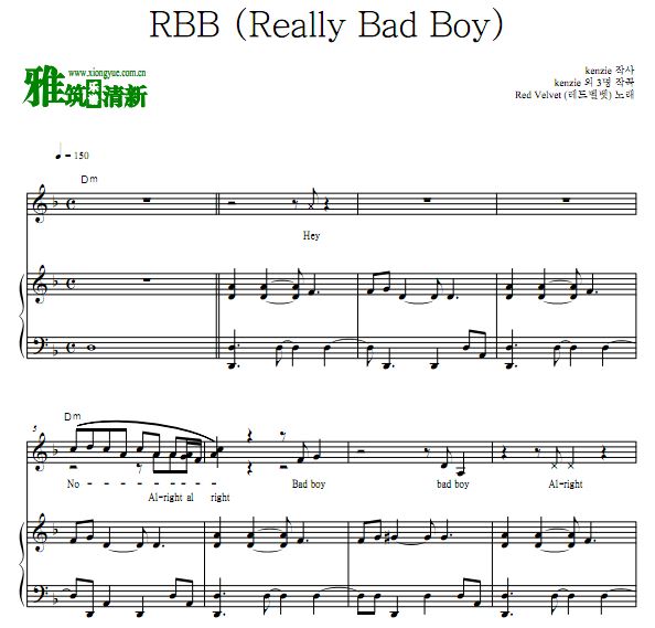 Red Velvet - RBB钢琴谱(Really Bad Boy)