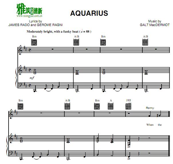 Galt MacDermot 毛发Hair - Aquarius钢琴伴奏谱