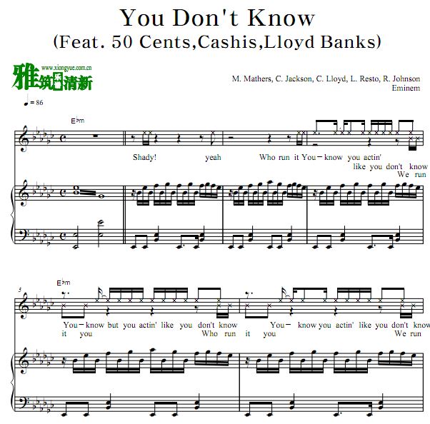 Eminem - You Don't Know 弹唱钢琴谱 歌谱