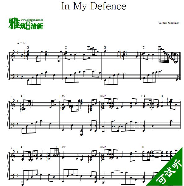 Valtteri Nieminen - In My Defence钢琴谱