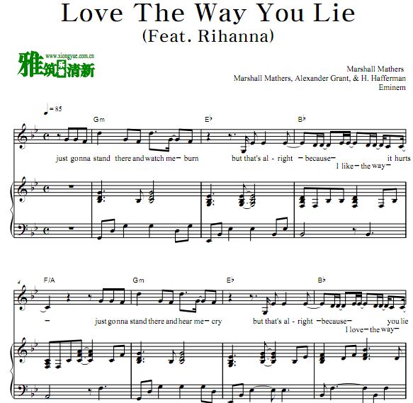 Eminem - Love The Way You Lie 弹唱钢琴谱