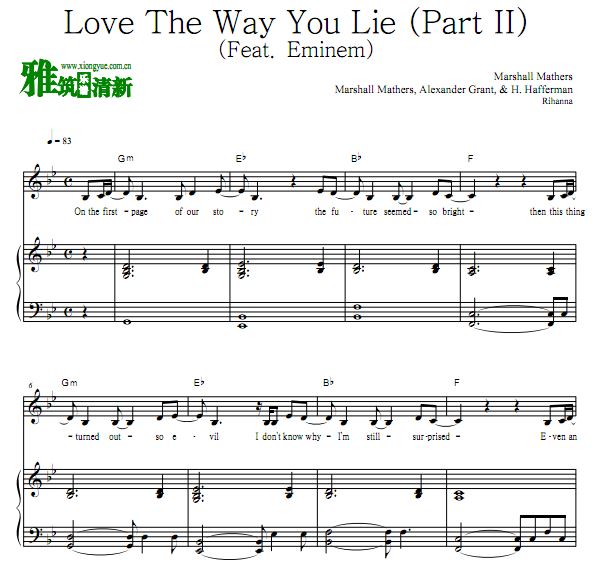 Rihanna蕾哈娜 Love The Way You Lie (Part II) 弹唱钢琴谱