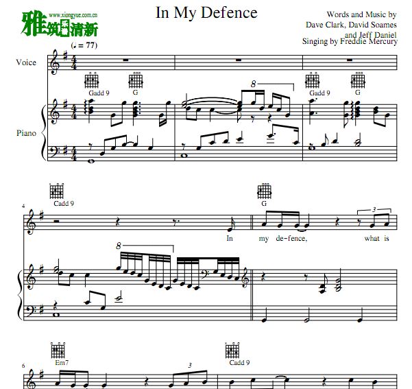 Freddie Mercury - In My Defence弹唱钢琴谱