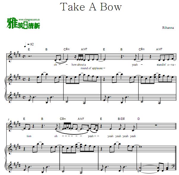 蕾哈娜 Rihanna - Take A Bow声乐钢琴弹唱谱