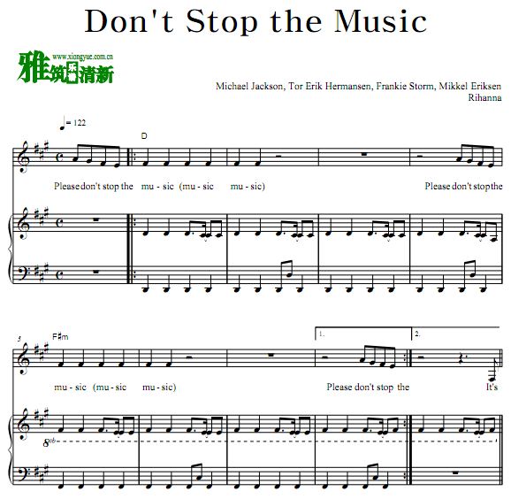 蕾哈娜 Rihanna - Don't Stop the Music弹唱钢琴谱 歌谱
