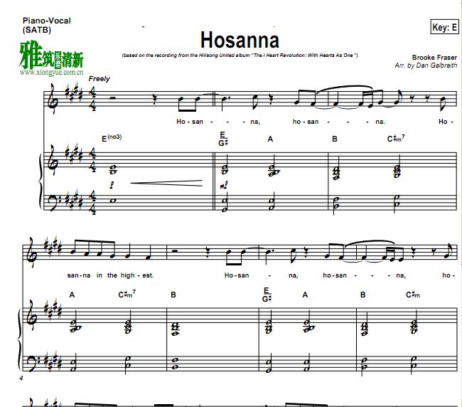 Hosanna (Hillsong Church) 四声部合唱谱 SATB