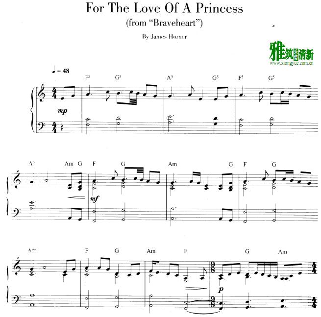 勇敢的心 - For The Love Of A Princess钢琴谱