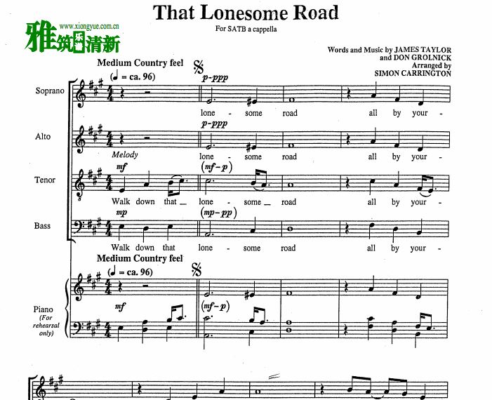 That Lonesome Road四声部合唱钢伴谱 SATB