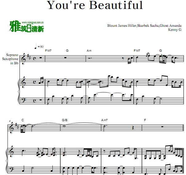 Kenny G 凯丽·金 You're Beautiful萨克斯钢琴合奏谱