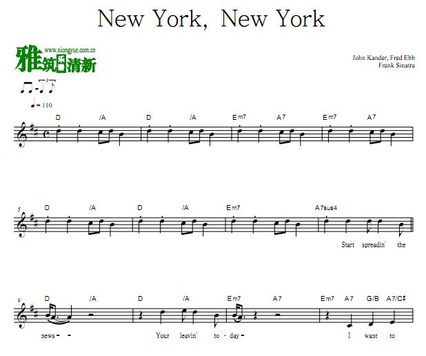Frank Sinatra - New York, New York原调歌谱 声乐谱