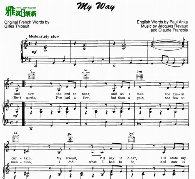 FrankSinatra - My Way钢琴伴奏声乐谱