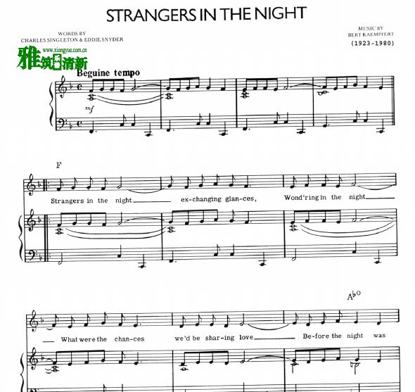 Frank Sinatra - Strangers In The Night钢琴谱声乐谱