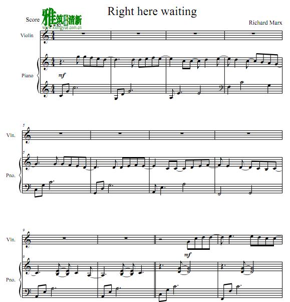 理查·马克斯 - Right Here Waiting小提琴钢琴伴奏谱