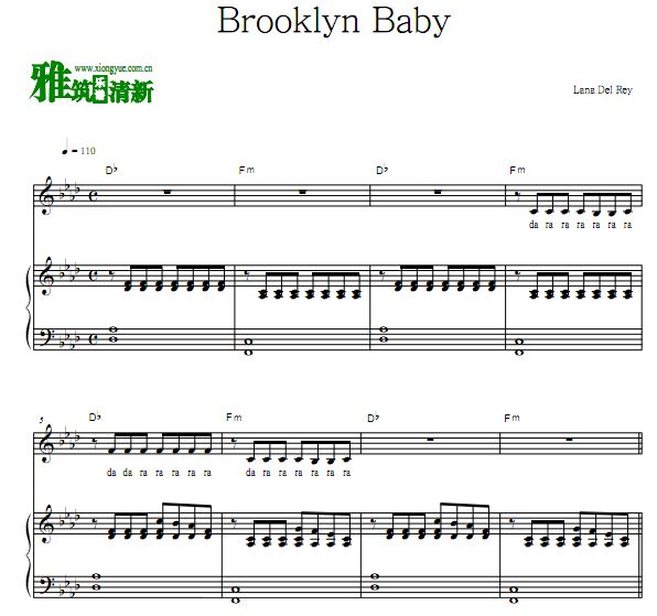 Lana Del Rey - Brooklyn Baby钢琴谱